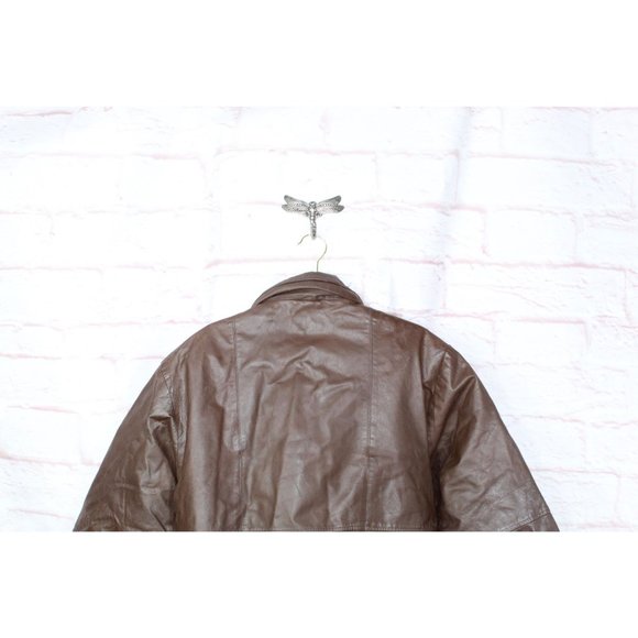 Eddie Bauer Brown Leather Nylon Lined Down Jacket Size L Tall - Picture 7 of 10